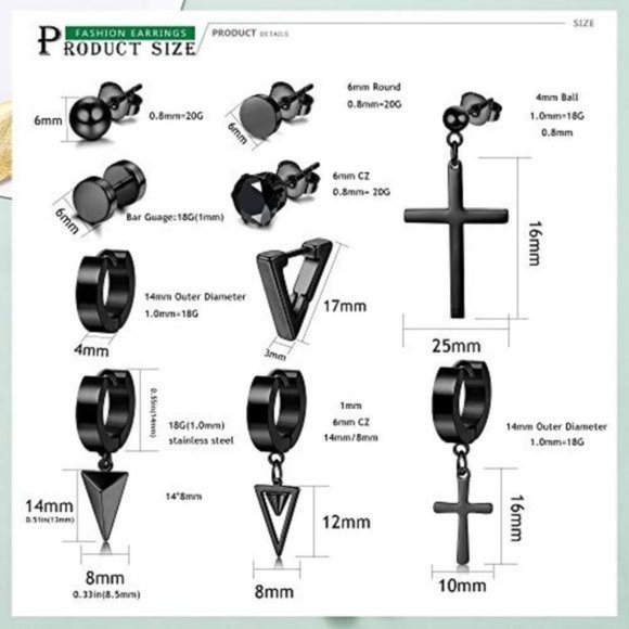 Punk Goth Cross Earrings Set - Picture 4 of 4